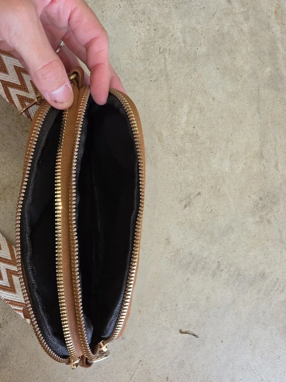 Woven Chevron Strap Crossbody Bag in Cognac